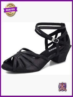 Low Heel Salsa Latin Dance Shoes with Rhinestones, 1.5 inch Cuban Heel